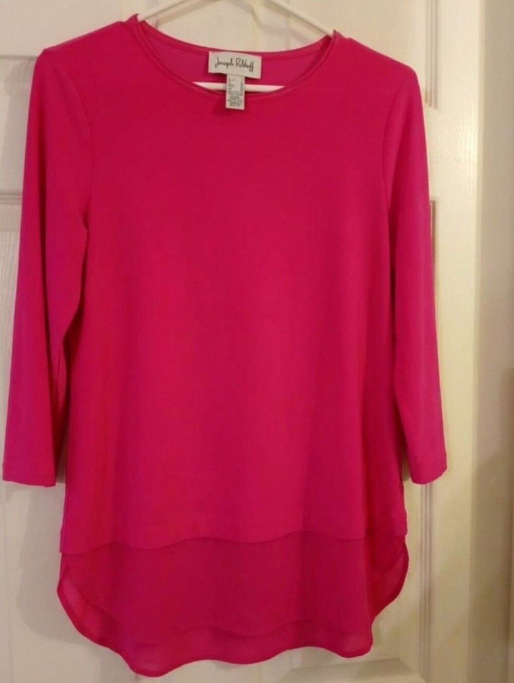 Joseph Ribkoff Fuchsia Mixed-Media Layered 3/4 Sleeve Tunic Top - Size 8